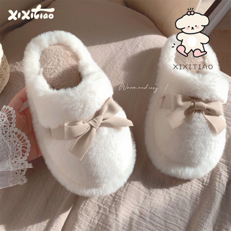 Xixitiao Dép Cotton Thu Đông Phong Cách Mới Nữ Trong Nhà Lót Lông Cừu Thường Ngày Giữ Ấm