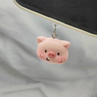 Diy Resin Pink Shy Pig Head Charm cho phích cắm bụi điện thoại, phụ kiện trang trí cho thiết bị di động