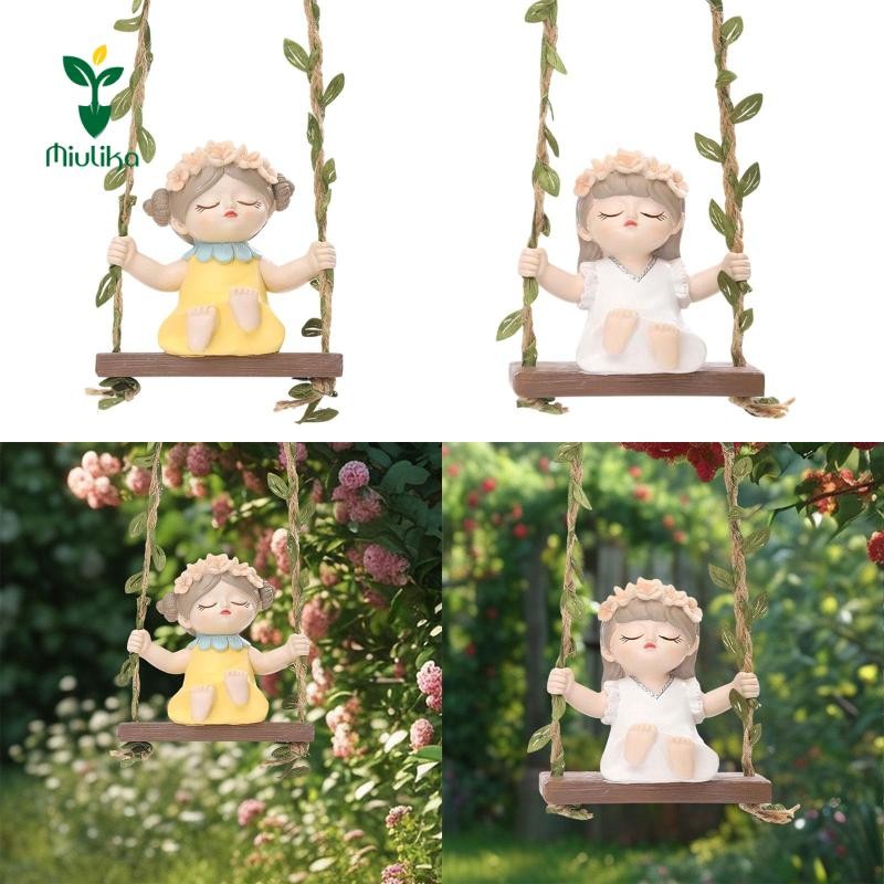 Miulika Cô Gái Ngồi Trên Một Đu Vườn Tượng Võng Trang Trí Nhà Cửa Hình Nhựa Điêu Khắc Cho Sân Bãi Cỏ Sân Sau