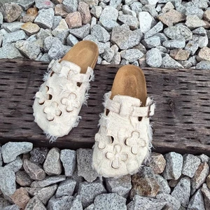 Giày Birkenstock rỗng thủ công, da mềm, đế nút chai retro, giày Birkenstock cho phụ nữ, dép lười kín mũi cá tính
