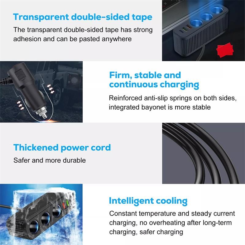 Tmoy Sạc Xe Hơi Cho Điện Thoại 120W Cắm Và Chạy Bộ Sạc Bộ Chia Sạc Bảo Vệ Quá Sạc Bộ Chuyển Đổi PD QC3.0 Sạc Xe Hơi TCS