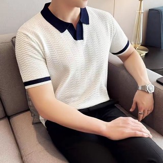 Dichuangzhe Áo thun dệt kim ngắn tay co giãn mùa hè dành cho nam - Áo thun thông thường màu trơn hợp thời trang