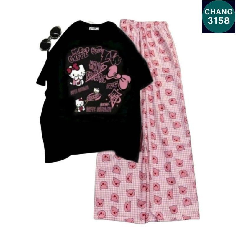 Sét Bộ Đồ Nữ Quần Heo Hồng + Mix Áo Phông  Unisex Form rộng -CHANG 3158