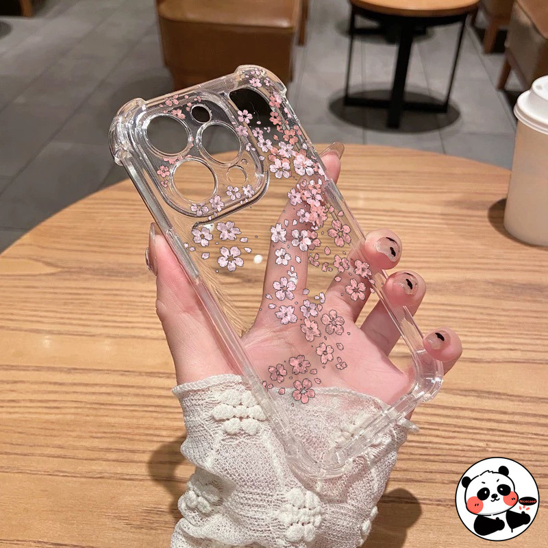 Vỏ Túi Khí Cho iPhone 16E 16 Pro Max 15 14 Plus 13 12 Mini 11 Pro Max 8 7 6 6s Plus SE3 SE2 2022 2020 Vỏ Trong Suốt Thanh Lịch Sakura Hoa Dễ Thương Vỏ Điện Thoại Mềm Chống Sốc
