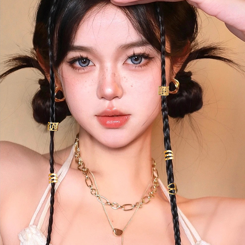 Nhẫn Tóc Kim Loại Dreadlock Phong Cách Hip Hop - Bé Gái Cá Tính Hóa Trang Mũ Phụ Kiện Bím Bẩn Có Thể Điều Chỉnh Kẹp Còng