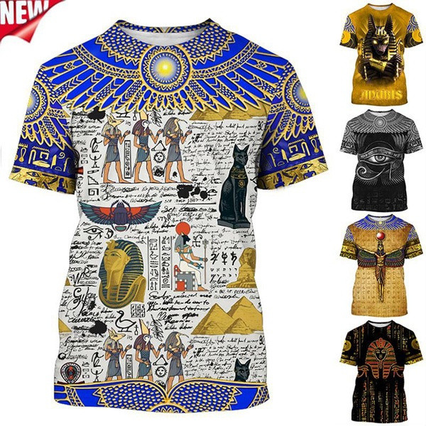 Áo thun thời trang mới về, unisex, in 3D mặt thần Horus cổ đại, mắt thần Ai Cập, mặt pharaoh Anubis, thời trang đường phố