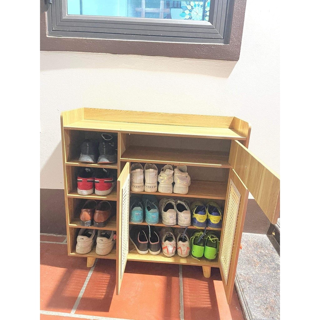Tủ giày gỗ cánh mây lắp ghép thông minh tiện lợi 3 ngăn kích thước 90x90x30cm gỗ mdf chắc chắn