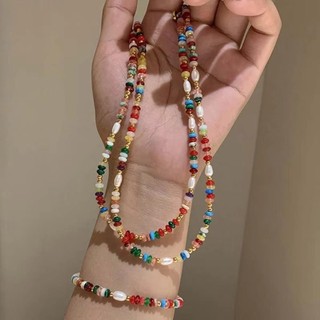 Dây chuyền xương đòn ASDFGER, Vòng cổ đầy màu sắc bằng đá đơn giản, Vòng cổ hạt Bohemian cầu vồng cổ điển dành cho nữ