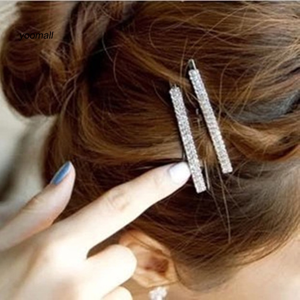 Yo / 1 Phụ Nữ Hai Hàng Kim Cương Giả Tóc Trượt Kẹp Tóc Bobby Pin Phụ Kiện Trang Sức