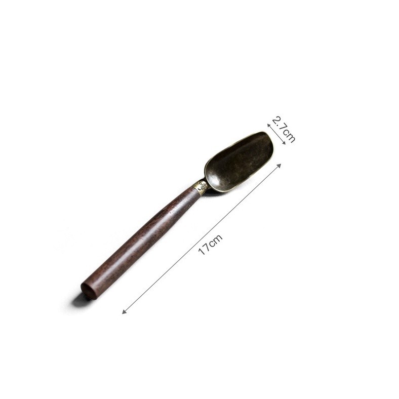 Dụng Cụ, Thìa, Muỗng Xúc Trà Bằng Gỗ Mun Đen Và Đồng
