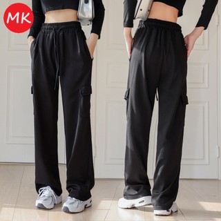 Quần Suông nữ Túi Hộp Chất vải kaki Thoáng Khí, Lưng Chun Cạp Cao, có dây lưng dáng Quần ồng rộng nữ cá tính mã 805