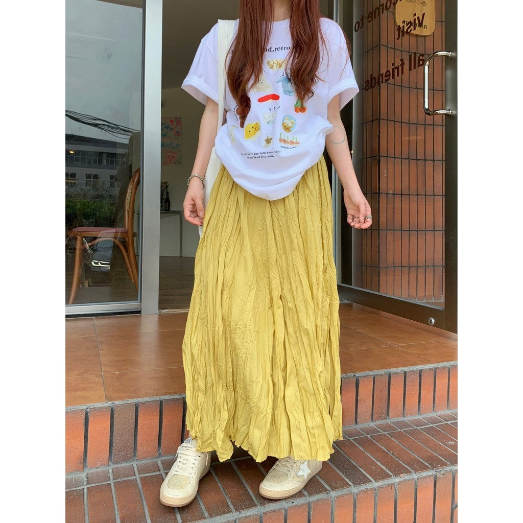 Suxi Thời Trang Mới Váy Maxi Mùa Hè Phong Cách Hàn Quốc Xếp Ly Nữ Midi Dài Váy Chữ A 240421