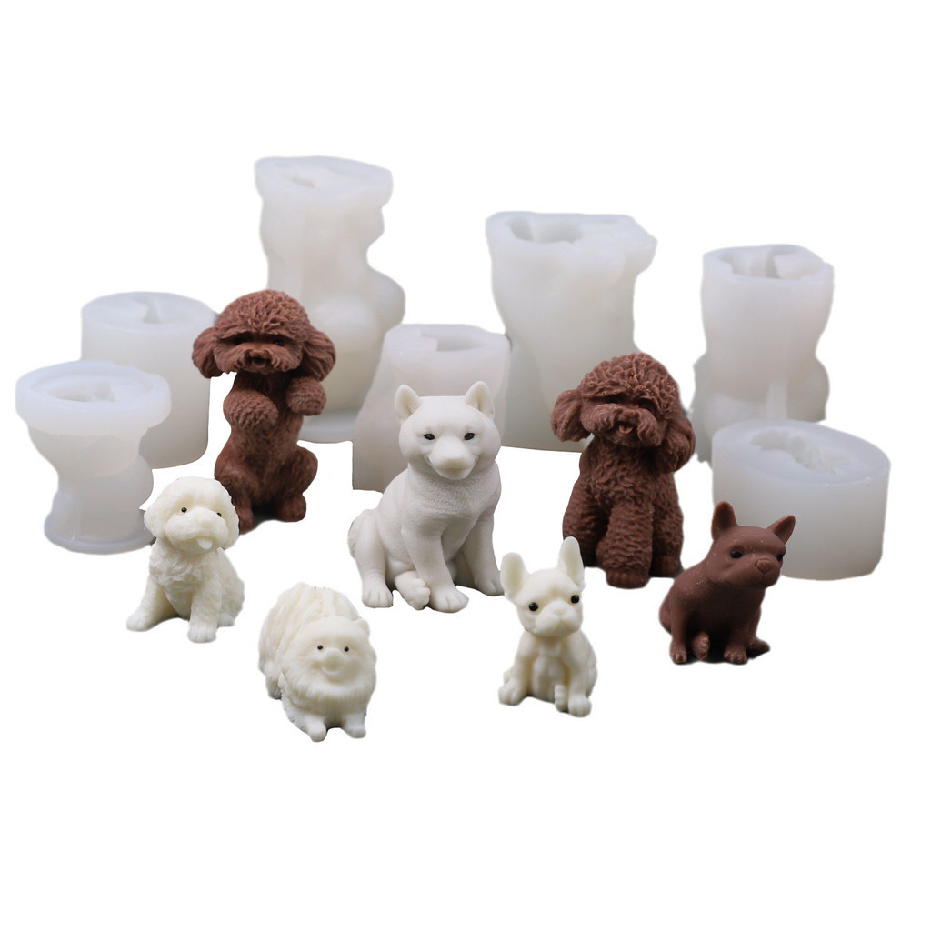 Khuôn silicon 3D hình chó Shiba Inu/Teddy/Bull Dog, khuôn nến thơm DIY, trang trí bánh sô cô la