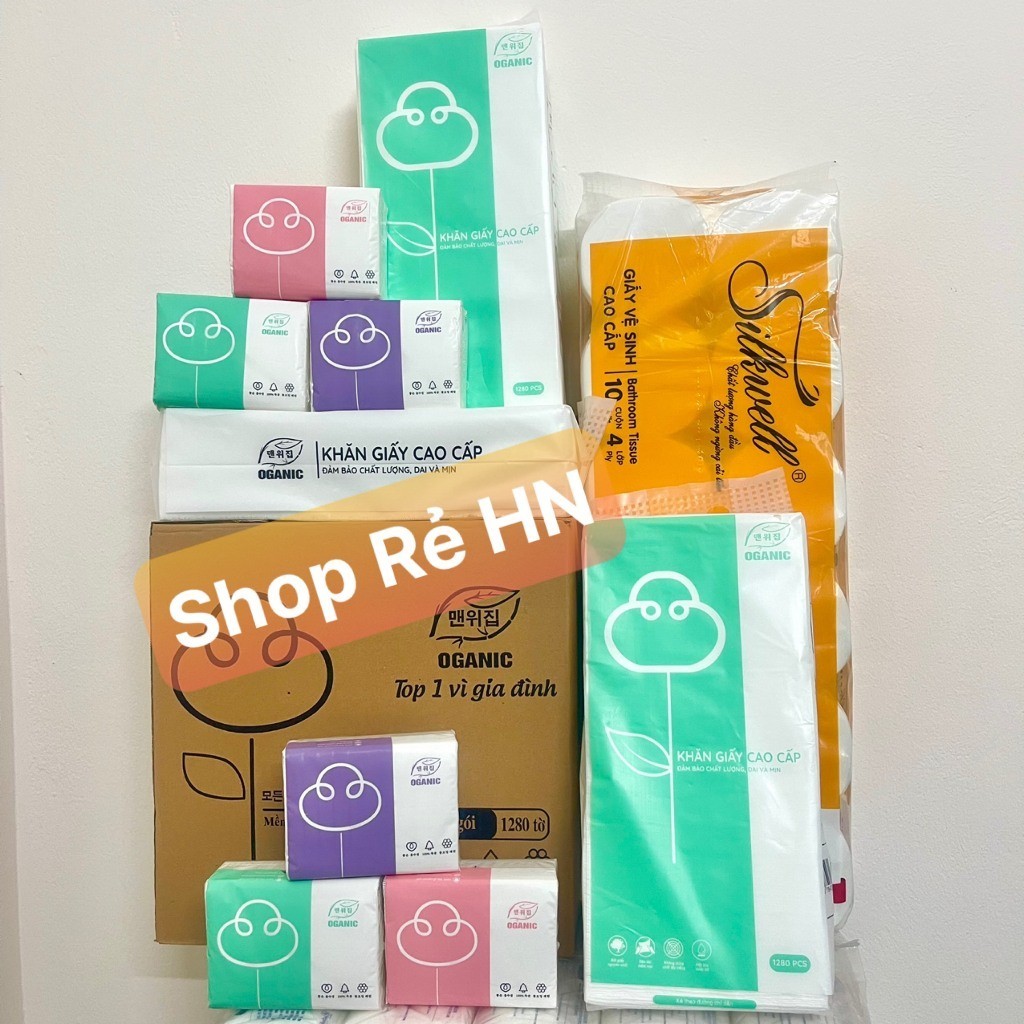 Giấy rút treo tường organic 3 màu, khăn giấy vệ sinh rút tiện lợi 1280 tờ bằng bột gỗ nguyên sinh mềm mại