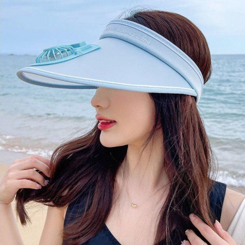 Mũ chống nắng quạt FEDAOG, Mũ Panama thoáng khí vành rộng, Du lịch di động có quạt chống tia cực tím Mũ đi biển nam nữ
