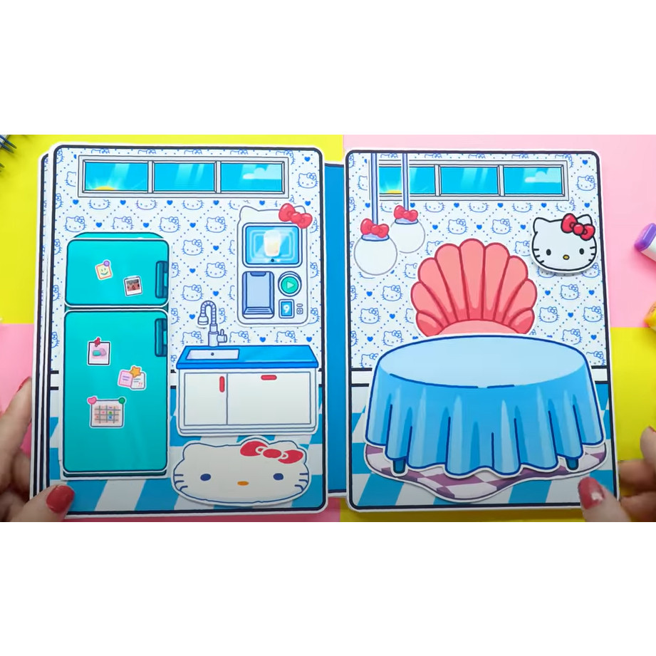 ĐỒ CHƠI NGÔI NHÀ BÚP BÊ GIẤY CẮT THỦ CÔNG DIY -Ngôi nhà giấy của bé hello kitty
