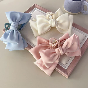 Đen Retro Satin Nơ Lớn Mũ Kẹp Tóc Nữ 2024 Phong Cách Mới Mùa Xuân Kẹp Lưng Đầu Kẹp Tóc Top Kẹp