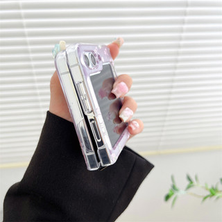Phong Cách Hàn Quốc Họa Tiết Hoa Dễ Thương Cho Samsung Galaxy Z Flip 5 Flip 4 Flip 3 5G Vỏ Gấp Trong Suốt Chống Sốc PC Cứng Trong Suốt Z Flip5 Flip4 Flip3 Cover