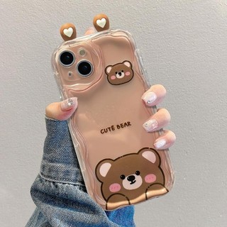 Vỏ tai mèo hình chú ếch 3D hoạt hình cho IPhone 13 12 11 Pro Max Mini 6 6S 7 8 Plus X XS XR XSMAX Vỏ điện thoại thời trang mềm hình gợn sóng trong suốt dễ thương