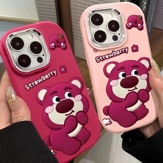 Ốp Điện Thoại Gấu Dâu Chống Thấm Nước Dễ Thương Tương Thích Cho IPhone 11 15 12 13 Pro XS Max X XR 14 Plus Vỏ Bảo Vệ Camera Chống Sốc Phim Hoạt Hình Cover Cell Precticer