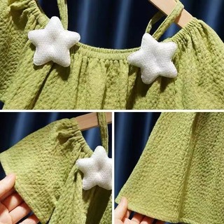 (6m-15Y) Áo thun ngắn tay cho bé gái Mùa hè mới Dây đeo vai lệch vai Ngôi sao thời trang hàng đầu