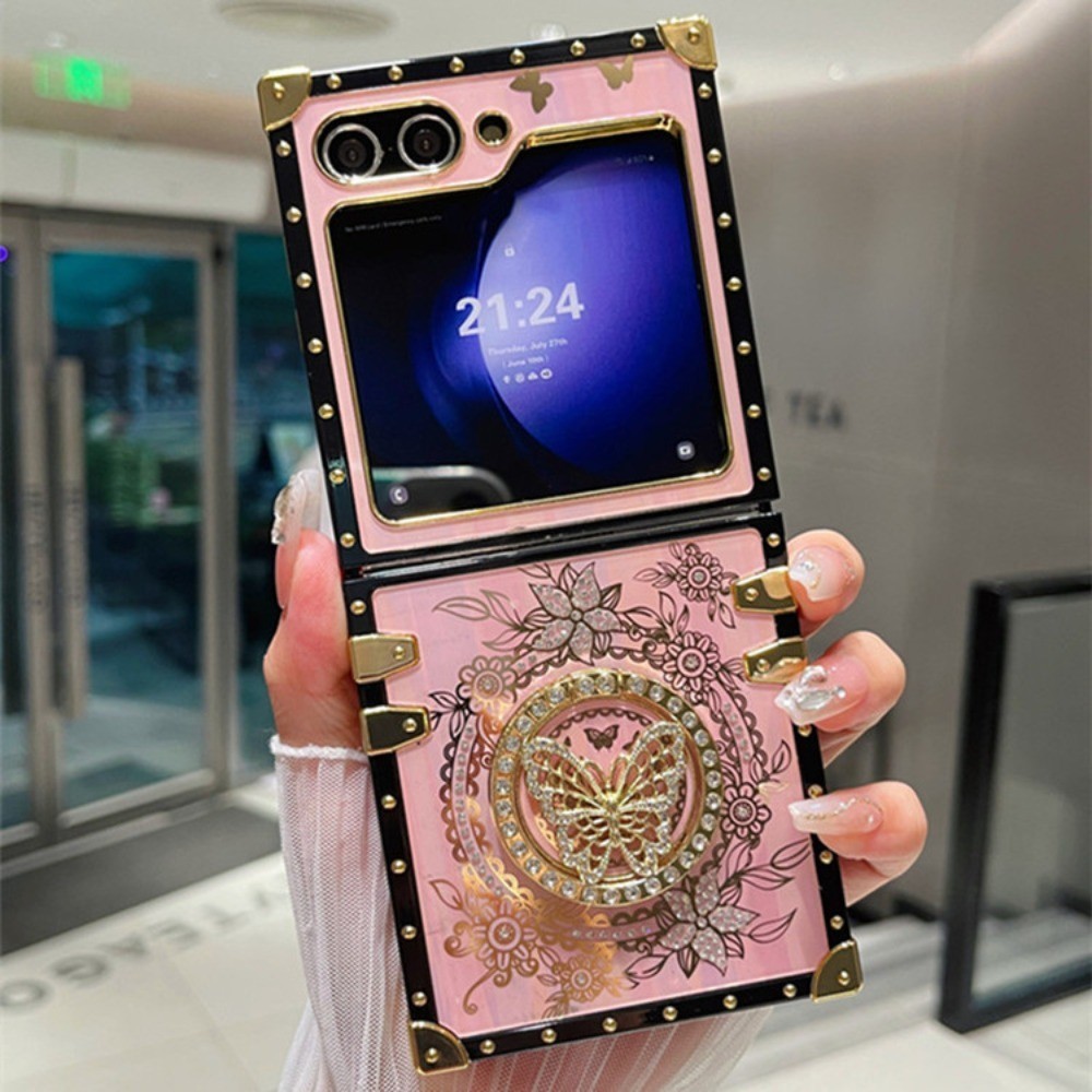Sang Trọng Bling Lấp Lánh Aurora Bướm Đứng Ốp Lưng Điện Thoại Samsung Galaxy Z Flip 6 5 4 3 Flip6 Flip5 Flip4 Flip3 5G Giá Đỡ Bao