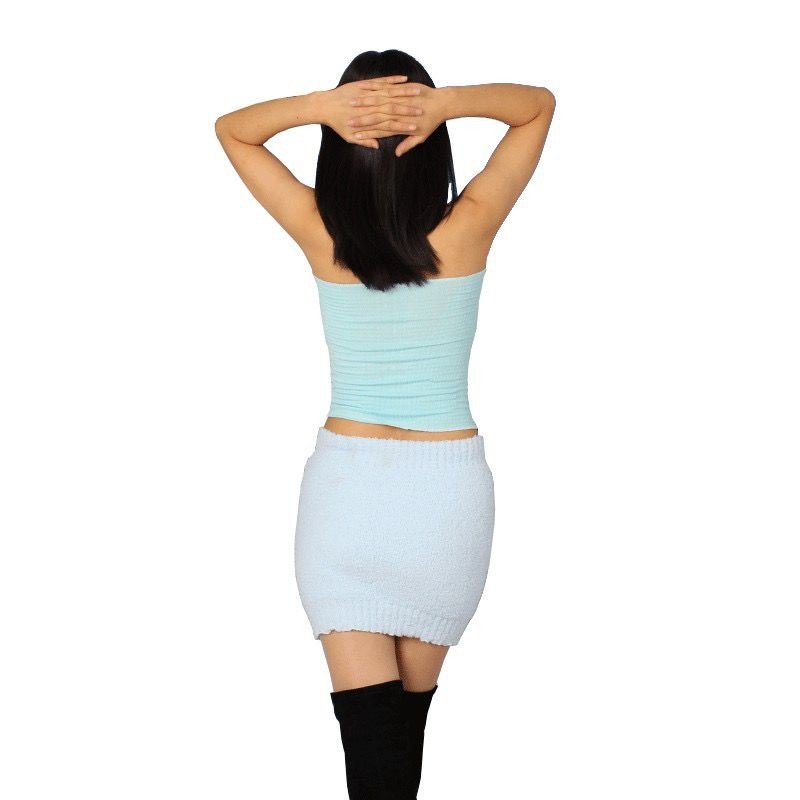 Xuân Thu Màu Xanh Nguyên Chất Desire Gợi Cảm Slim Tube Top Váy Bộ Váy hông Hai Mảnh