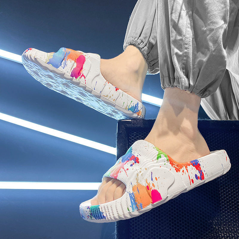 Dép Mùa Hè Nam EVA Giải Trí Cặp Đôi Chống Trơn Trượt Bãi Biển Trong Nhà Phòng Tắm Flats Ourdoor Trượt Graffiti Đế Dày Sáng Tạo Thường Ngày