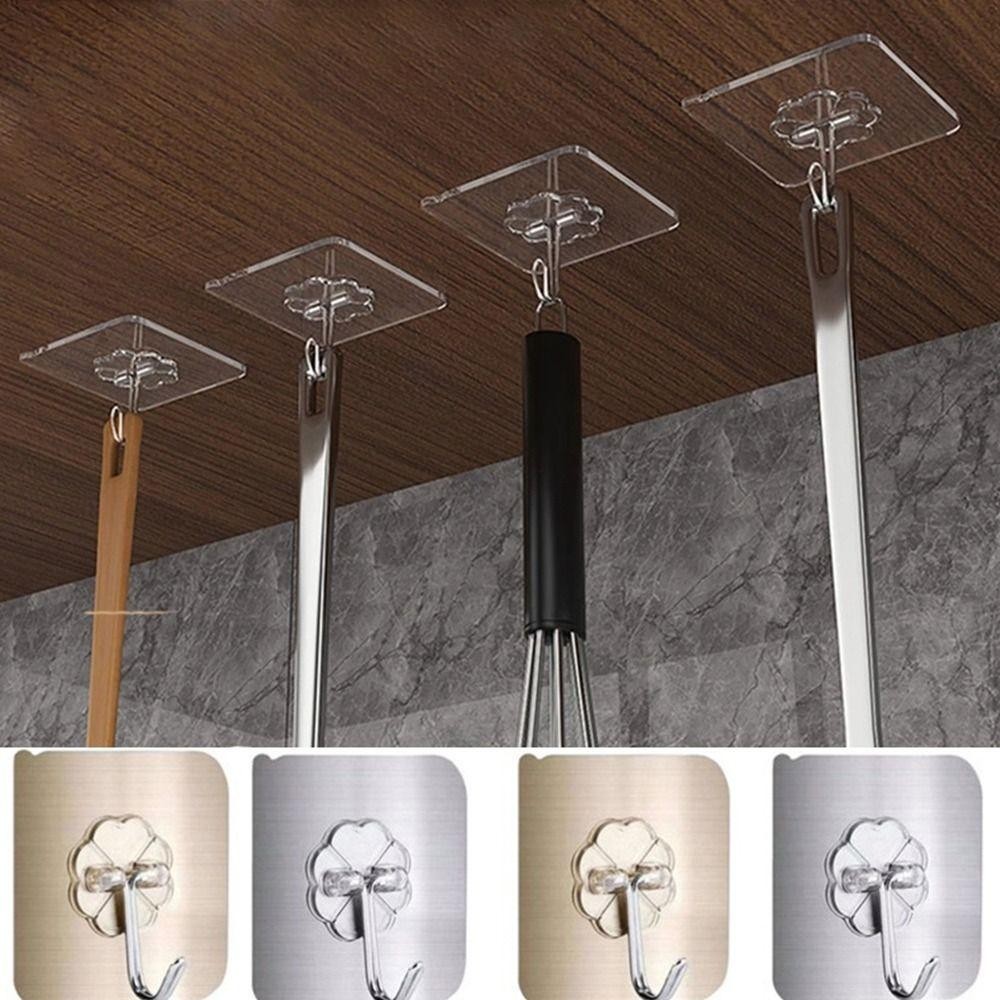 HIGHVIEWLS 1 / 3 Móc tự dính, Móc treo liền mạch không đục lỗ đa năng, Phòng tắm nhà bếp chịu tải nặng trong suốt Móc treo tường chắc chắn
