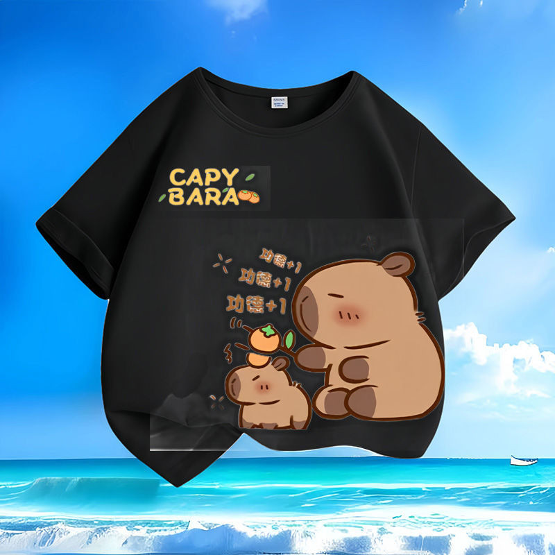 Áo thun trẻ em Capybara 2024 đáng yêu cho mùa hè Áo cổ tròn tay ngắn mới