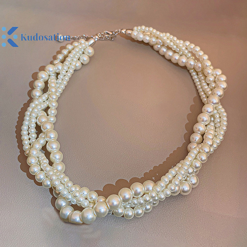 Kudosation Twining Ngọc Trai Vòng Cổ Choker Dành Cho Nữ Hình Học Dây Chuyền Cưới Phụ Kiện Trang Sức