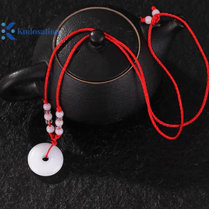 Kudosation Phật Giáo Ngọc Trắng Tay Dệt Mặt Dây Chuyền Vòng Cổ Sen Quan Âm Phật Tuổi Thọ Cao Khóa Mặt Dây Chuyền Vòng Cổ May Mắn