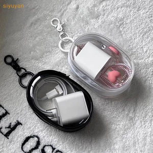 Siyuyan Đen Trắng Hình Bầu Dục PVC Trong Suốt Túi Đựng Mỹ Phẩm Tổ Chức Búp Bê Hiển Thị Túi Di Động Tai Nghe Đồng Xu Cáp Dữ Liệu Sạc Lưu Trữ VN