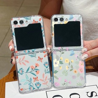 Hoa Tươi Họa Tiết Hoa Trong Suốt Silicon Mềm Vỏ Điện Thoại Cho Samsung Galaxy Z Flip 6 Flip 5 Flip 4 Flip 3 5G Flip6 Flip5 Flip4 Flip3 Khóa Kim Loại Trong Suốt Gấp Bao