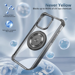 Dành cho iphone 15 Pro Max / 14 / 13 Pro Max Ốp điện thoại trong suốt 360°Chân đế vòng từ tính xoay được Chống sốc Vỏ mỏng trong suốt