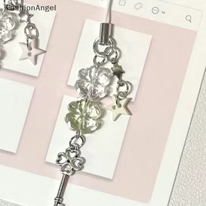 FashionAngel Handmade May Mắn Đính Hạt Dây Xích Điện Thoại Bốn Lá Cỏ Ba Lá Điện Thoại Di Động Ch Nhiều Màu Sắc Móc Khóa Túi Mặt Dây Chuyền Phụ Kiện Trang Sức TH