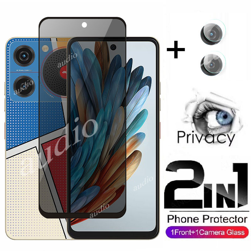 Nubia music 2 4G 2in1 Màn hình riêng tư có màng ống kính cho zte nubia music 2 4G Bảo vệ màn hình riêng tư Phim kính cường lực cho zte nubia nhạc 2 4G Camera Kính mặt trước Phim chống gián điệp
