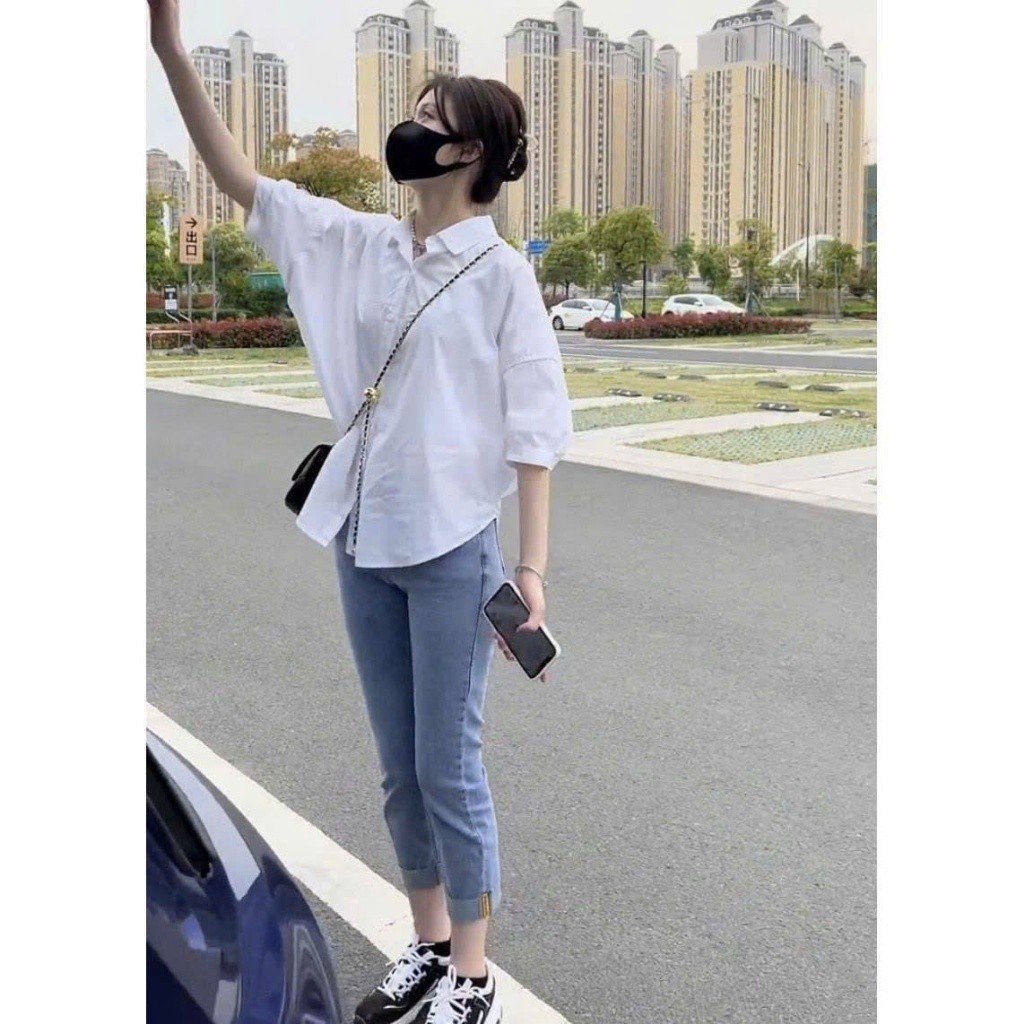 Áo sơ mi nữ dáng rộng phong cách Hàn Quốc tối giản basic form chuẩn XIMIMI SP282