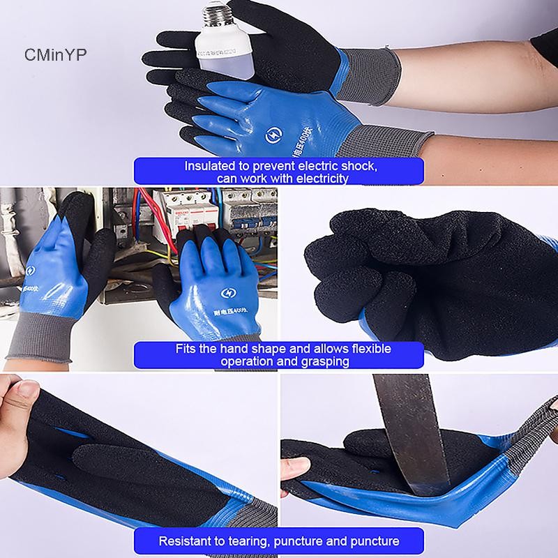 Cminyp Găng Tay Cách Nhiệt Chống Điện Bảo Vệ An Ninh Găng Tay Cao Su Thợ Điện Làm Việc Chống Trơn Trượt Bảo Vệ Găng Tay Cách Nhiệt Vinh Quang