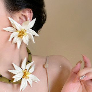 Vòng cổ thời trang, kim bạc, bông tai hoa pha lê, phóng đại sự đơn giản, xu hướng, cảm giác cao cấp