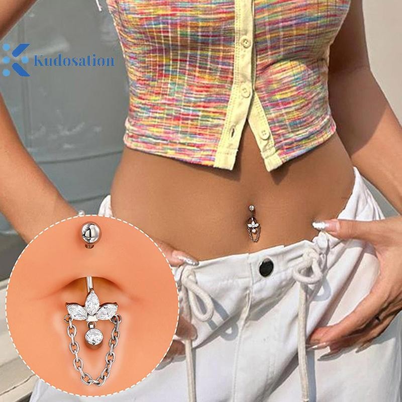 Kudosation Thời Trang Pha Lê Trái Tim Bụng Nút Nhẫn Trang Sức Cho Nữ Thép Không Gỉ Zircon Rốn Nhẫn Cơ Thể Piercings Phụ Kiện