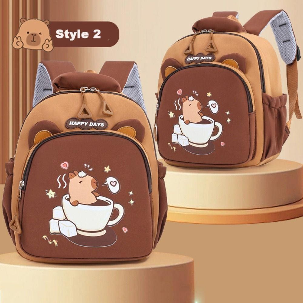Ba lô GUSTAVA Capybara, Túi đi học Capybara dung tích lớn bằng Nylon, Ba lô mẫu giáo nhẹ nhiều lớp hoạt hình