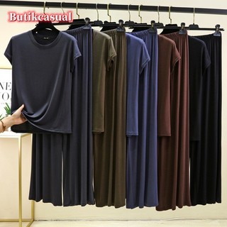 Phụ Nữ Modal Kích Thước Lớn Bộ Rời Trơn loungewear Mùa Hè Mỏng Tay Ngắn Quần 2 Bộ Đồ Ngủ