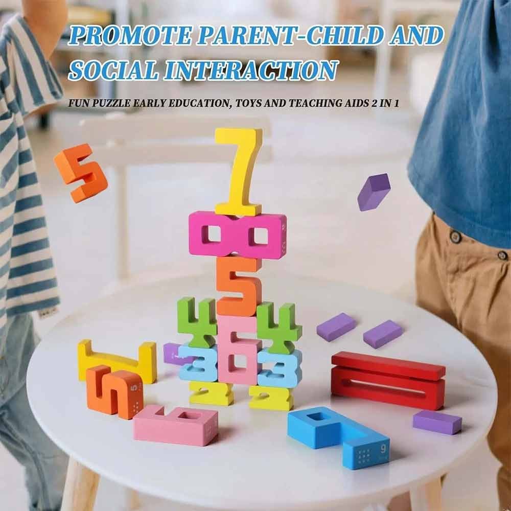 Wooden Number Building Blocks Digital Counting Stacking Toys Montessori ...