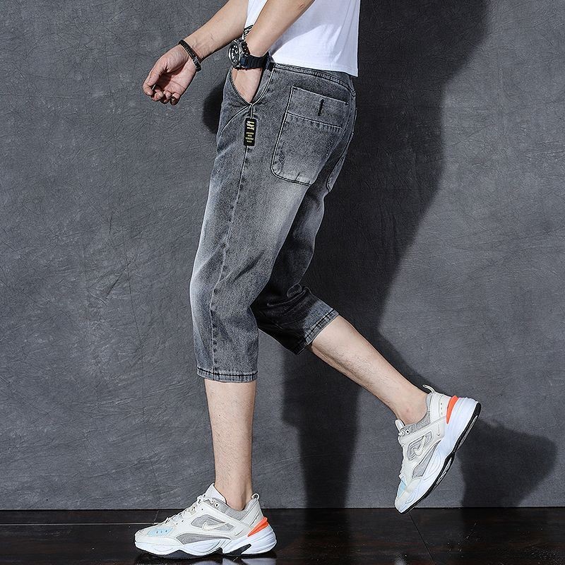 Quần Short Denim Nam Mùa Hè Mỏng Crop Quần Co Giãn Phiên Bản Hàn Quốc Hợp Thời Trang Nam Rời Thẳng 7 Điểm Quần Giữa