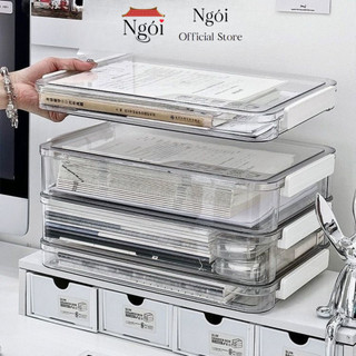 Hộp Nhựa Trong Suốt Đựng Tài Liệu Khổ A4 Hộp Đựng Tài Liệu Có Khóa Nắp Để Bàn Tiện Dụng NGÓI HOME - HD01