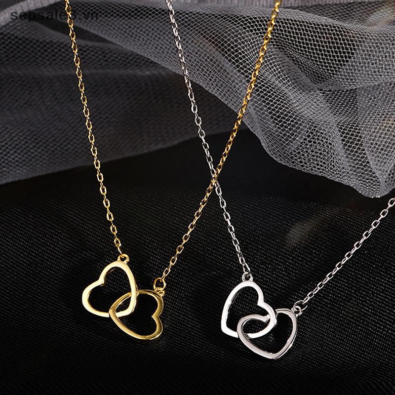 # Sepsale # Vòng cổ trái tim đôi bằng thép không gỉ Mặt dây chuyền trái tim rỗng Vòng cổ xương đòn.