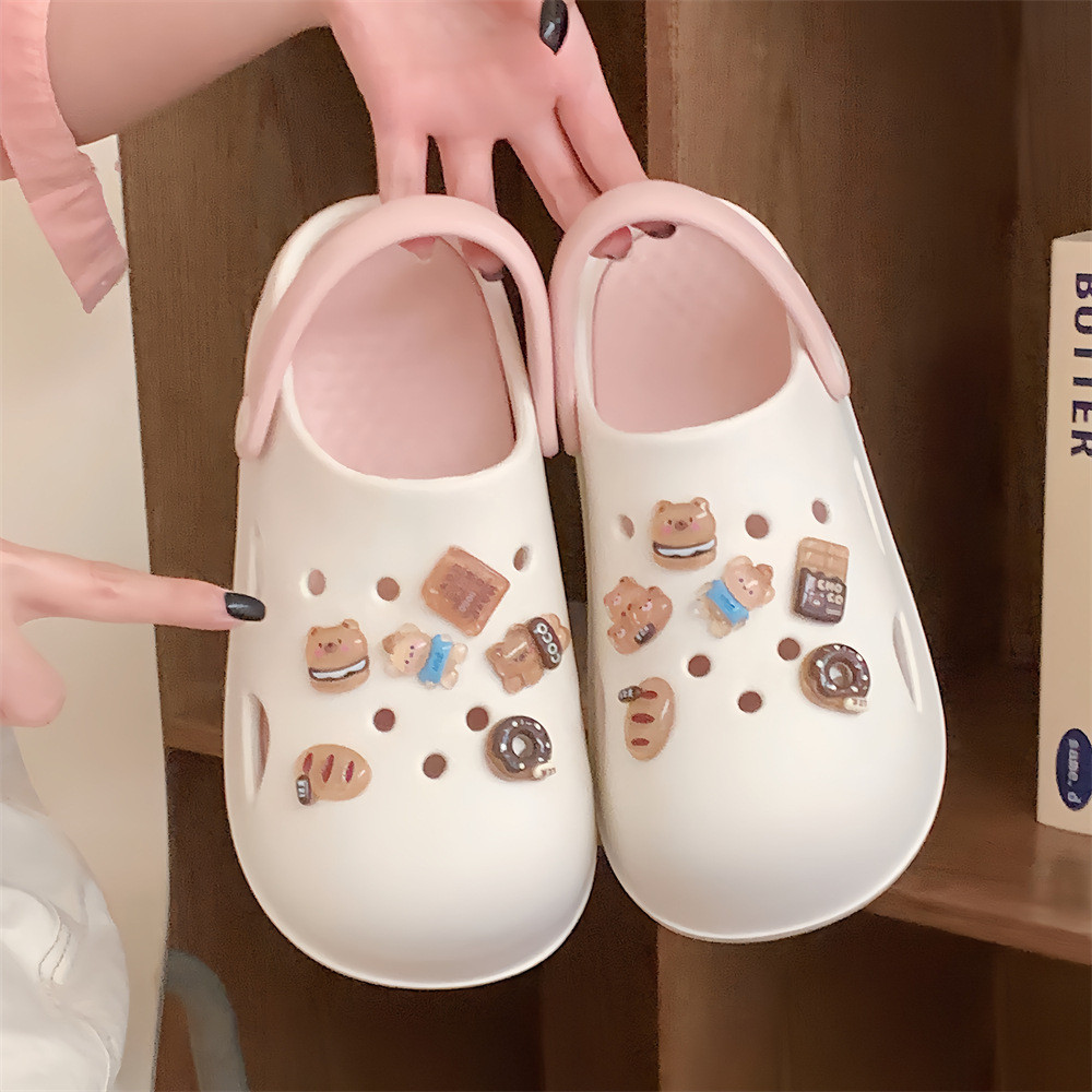 Xixitiao Mùa Hè Mặc Ngoài Hoạt Hình Lỗ Giày Nữ Gấu Dễ Thương Đế Dày Thoải Mái Giày Đi Biển Màu Sắc Phù Hợp Với Mũi Sandal