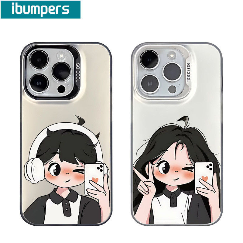 ibumpers Ốp Lưng IPhone Dễ Thương Khuôn Viên Cặp Đôi Họa Tiết Ốp Điện Thoại IMD Cứng Trơn Chống Bẩn Chống Sốc Cho IPhone 16 15 14 12 13 11 Pro Max