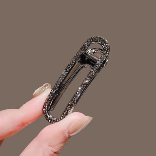 MAUROPOLI [Hàng có sẵn] Đường mờ kim cương vỡ ~ Kẹp tóc kim cương đen Nổ phong cách mới Tính khí cao cấp trán gãy Tóc mỏ vịt Kẹp bên
